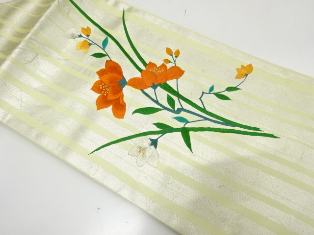 JAPANESE KIMONO / FLOWER / GRASS PATTERN EMBROIDERY NAGOYA OBI